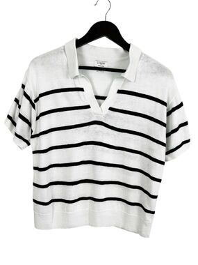 J. Crew White and Navy Striped Polo Knit Top Women's Size Large Nautical
